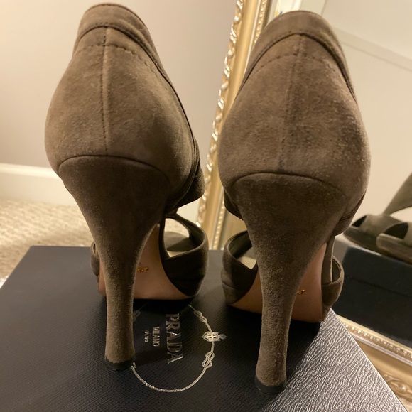 PRADA dark ash suede peep toe cut out booties - Picture 6 of 8
